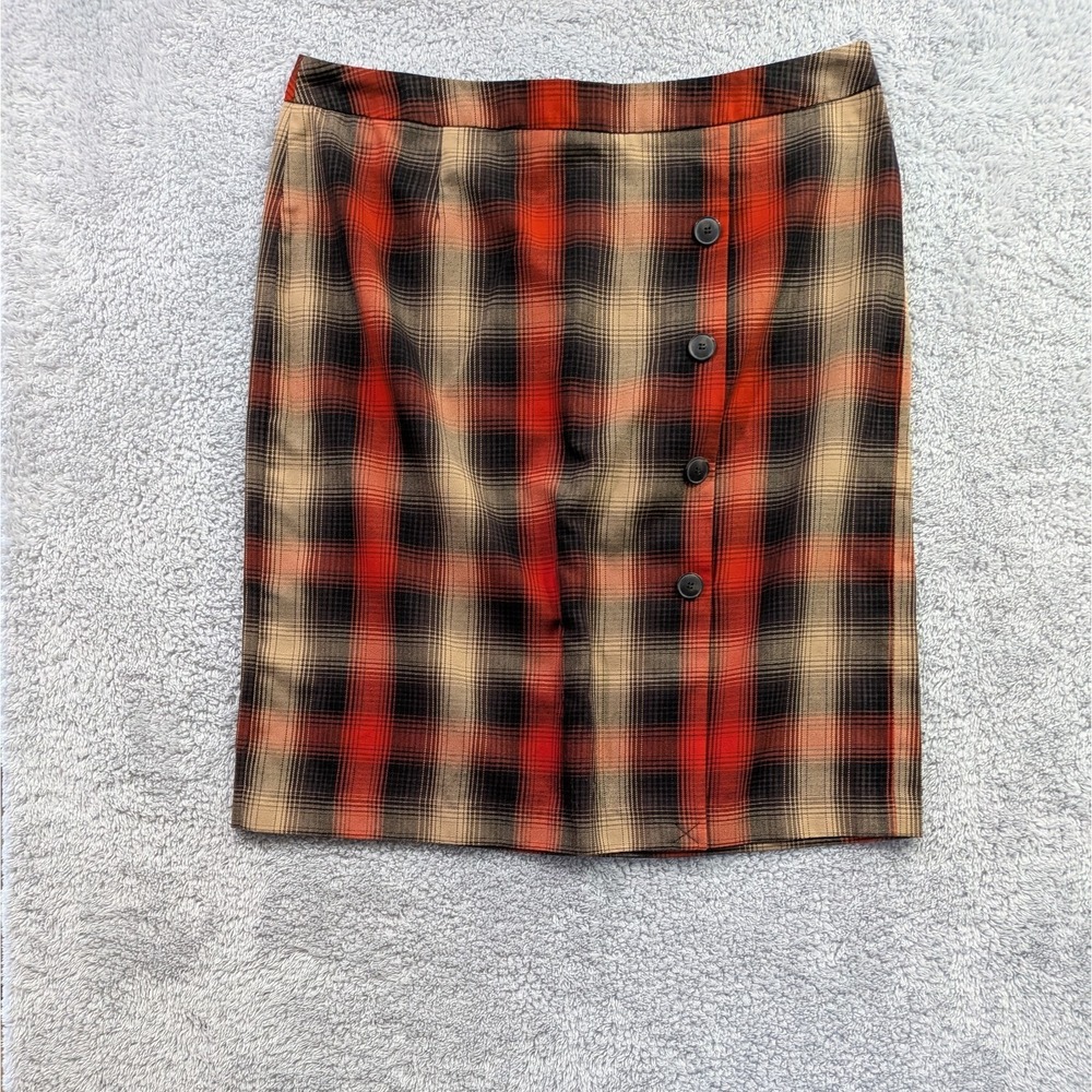 Cato Woman Pencil Skirt Women's 18W Red Tan Plaid Faux Button Wrap Front Classic